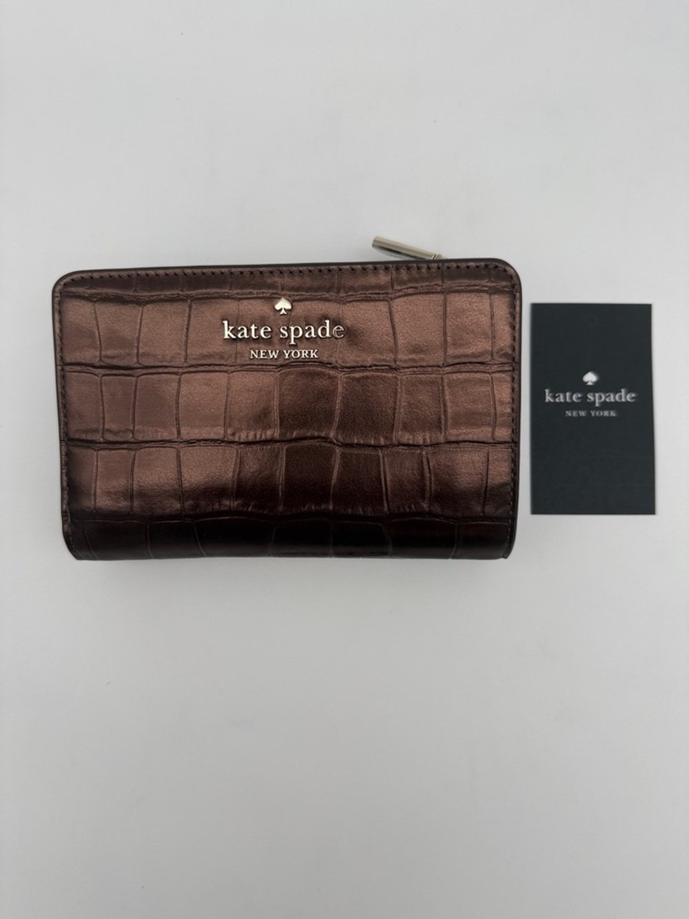 Kate Spade Madison Croc Embossed Medium Bifold Wallet Hot Fudge Brown